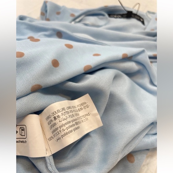 ZARA Blue Polka Dot Mini Dress Ruched V Neck Women’s Size Large NEW - Picture 10 of 14